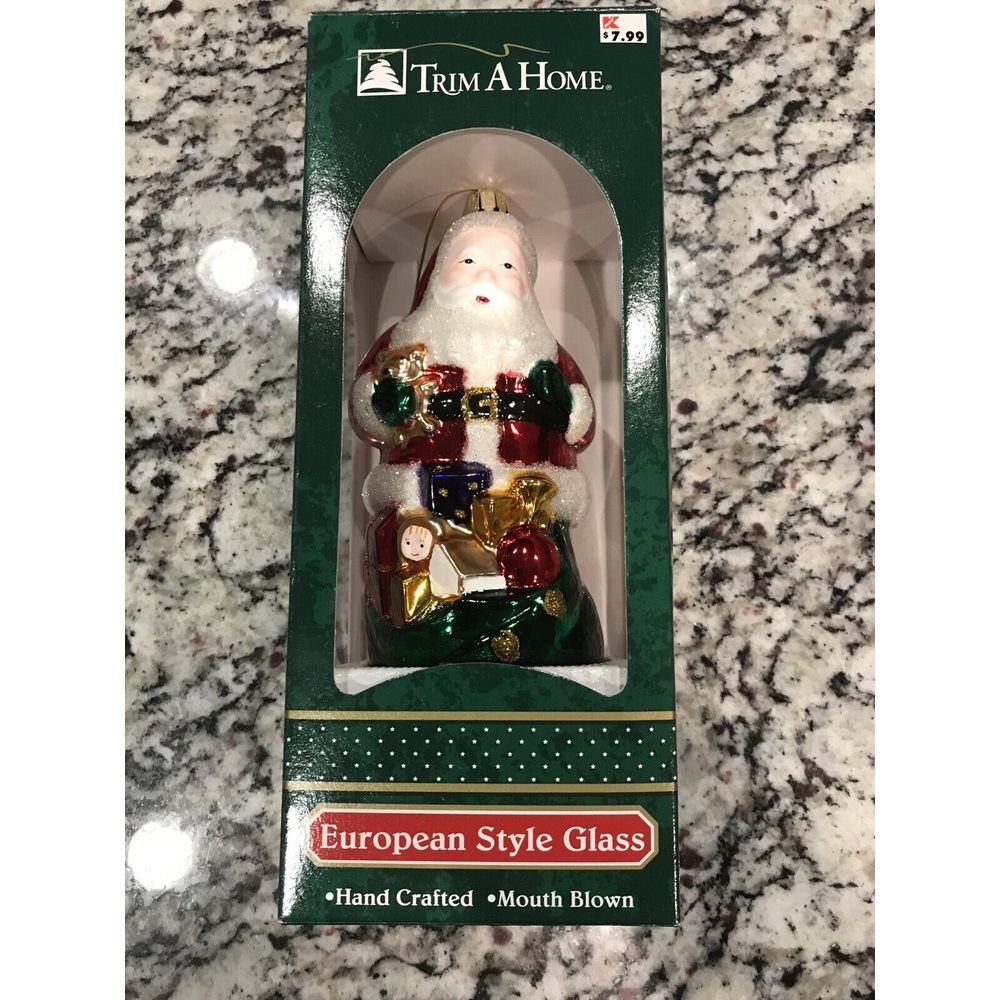 Trim A Home European Style Glass Santa‎ Claus Glitter Christmas Ornament Vintage